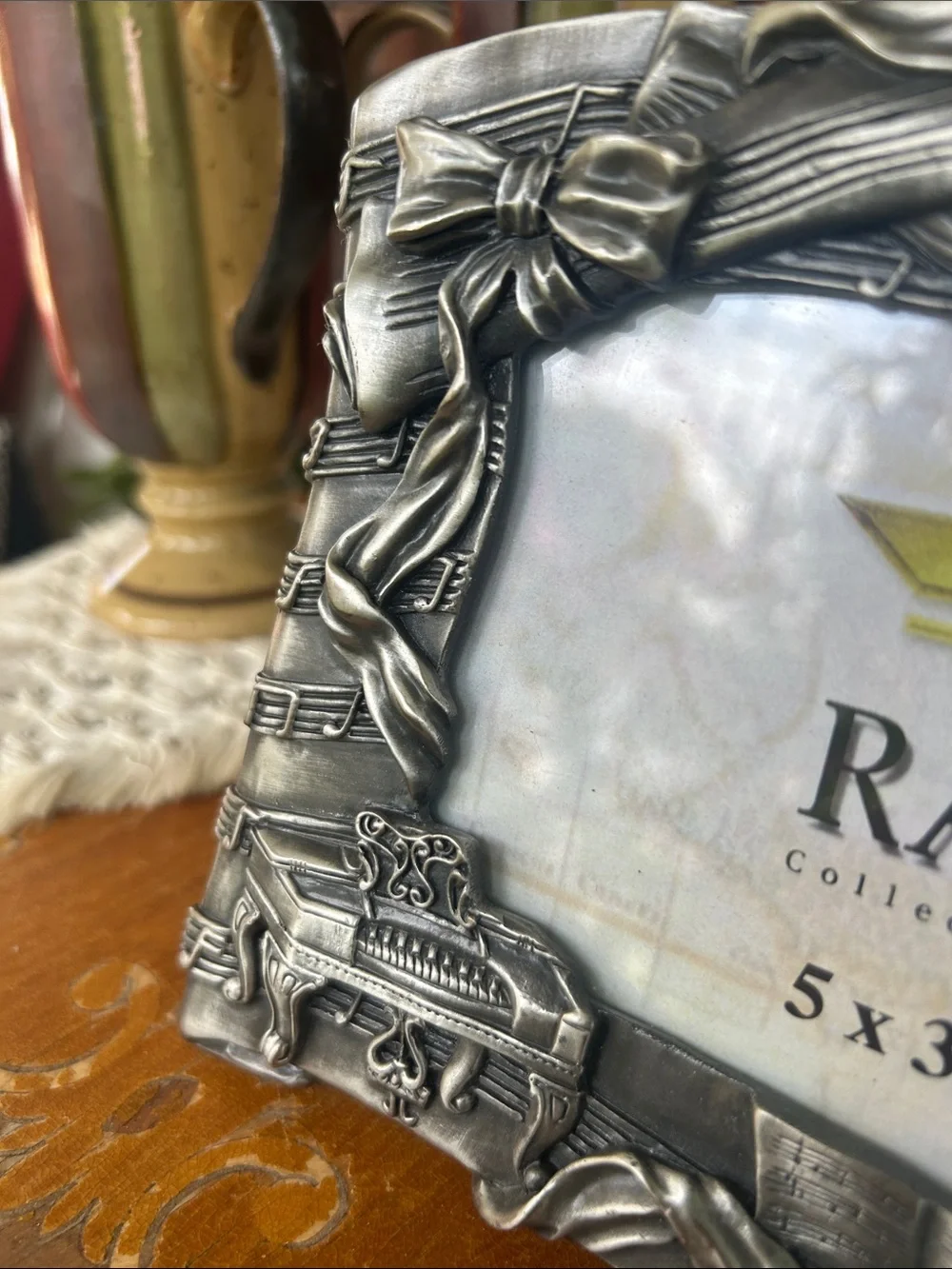 Vintage Pewter Music Themed Photo Frame
